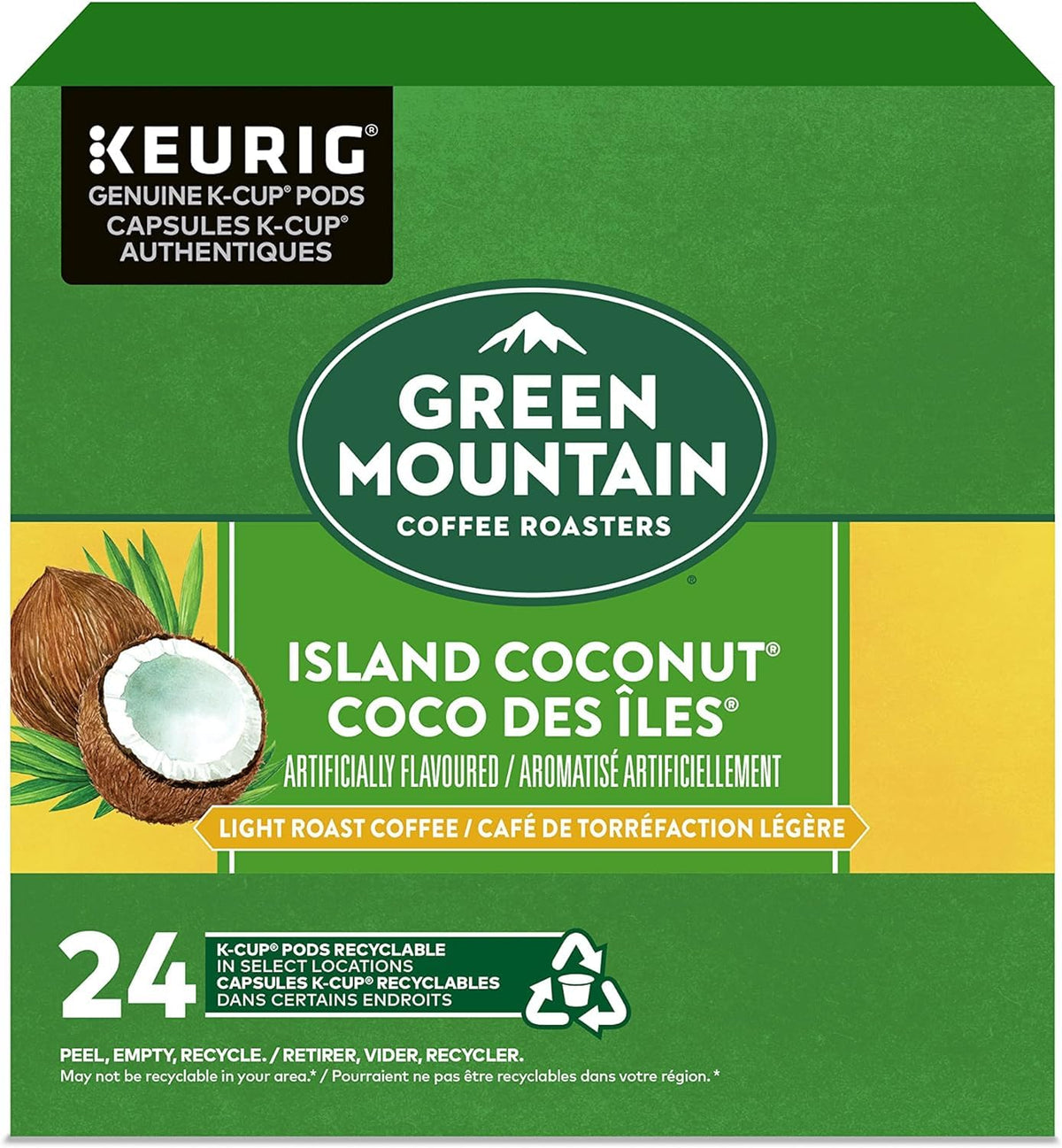 Green Mountain Island Coconut Pod on a kitchen counter showing tropical aroma