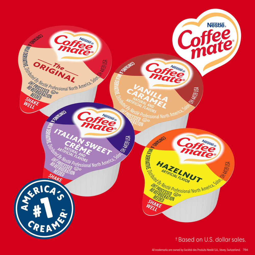 Coffee mate non-dairy creamer single offering a dairy-free option for coffee.