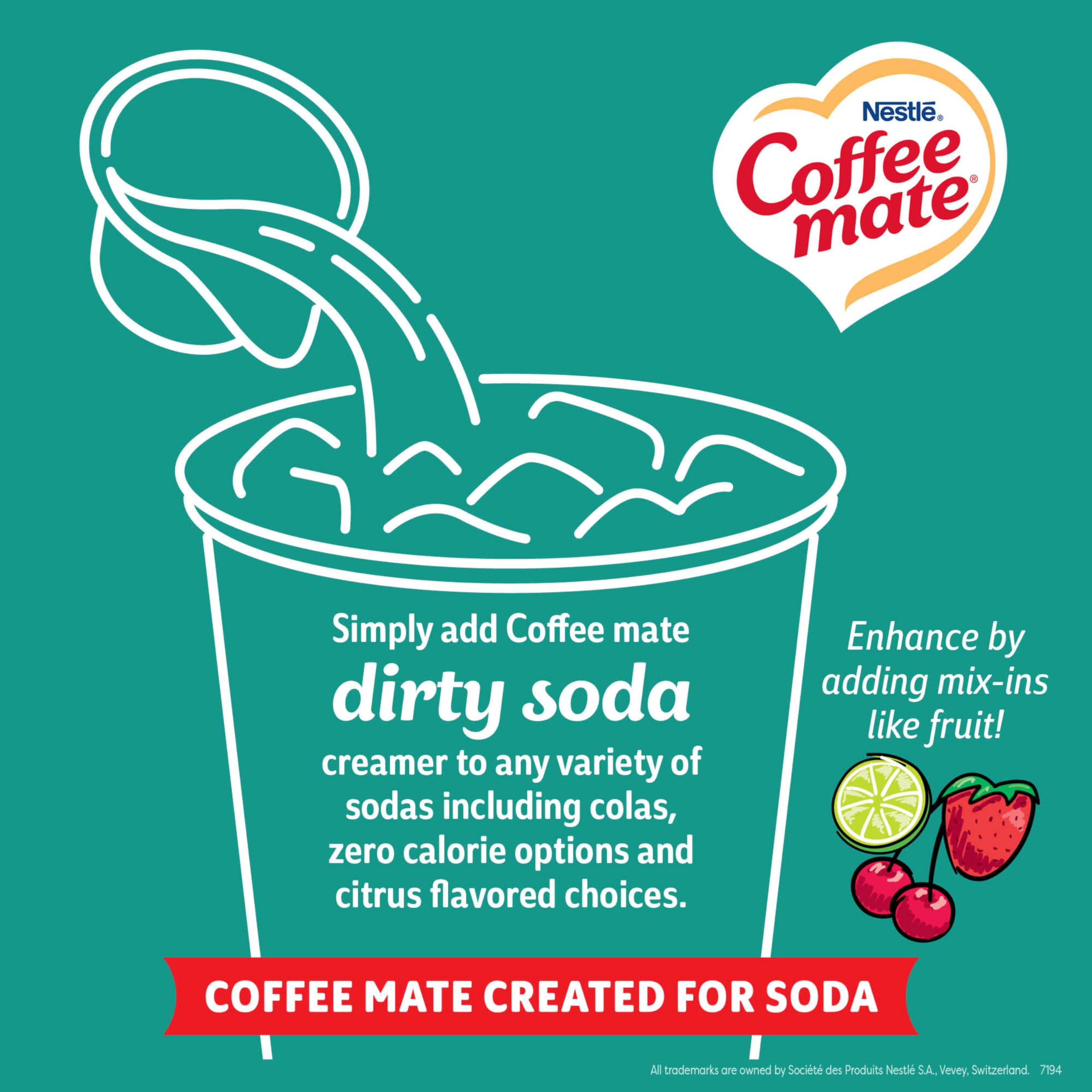 Coffee Mate Dirty Soda Coconut Lime ingredients label shows non-dairy and gluten-free notes.