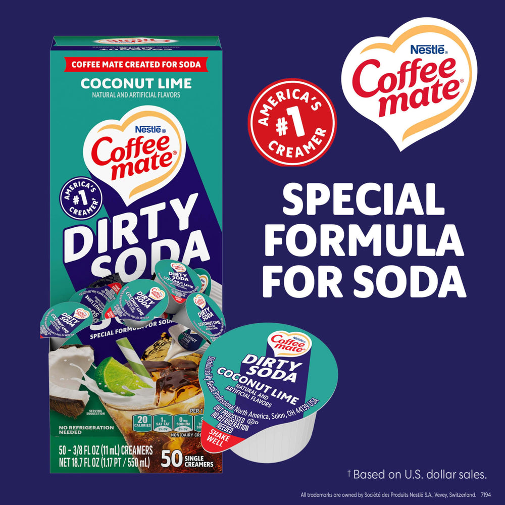 Coffee Mate Dirty Soda Coconut Lime shelf-stable storage at room temperature.