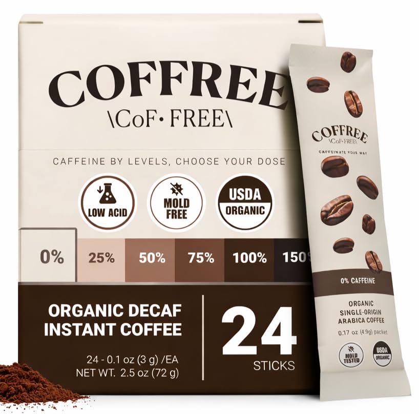 COFFREE Organic Instant Coffee Packets packaging for easy on-the-go caffeine
