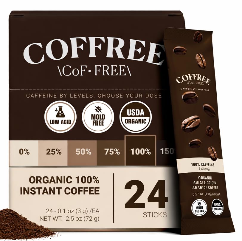 COFFREE Organic Instant Coffee Packets packaging for quick on-the-go energy