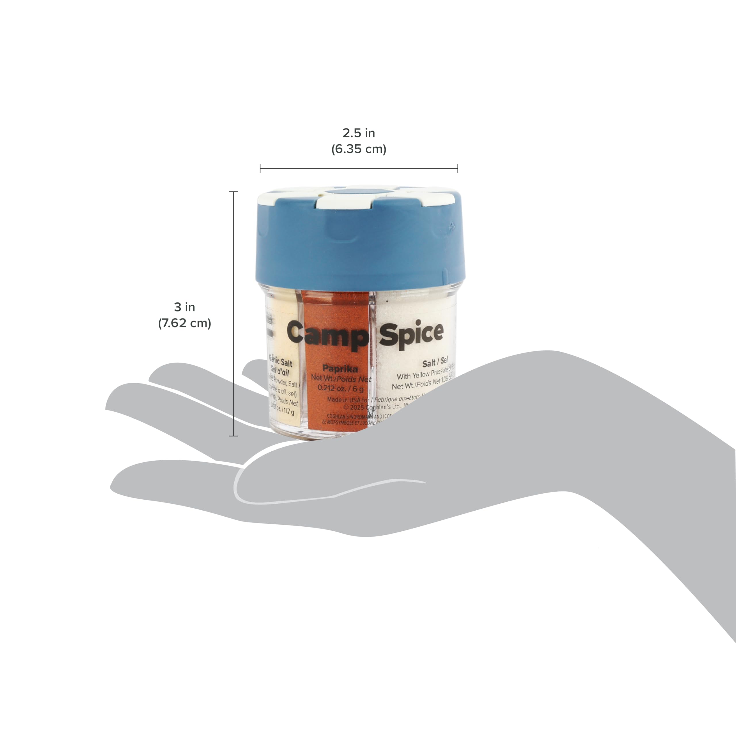 Garlic salt compartment of Coghlan's Camp Spice streamlines camp cooking