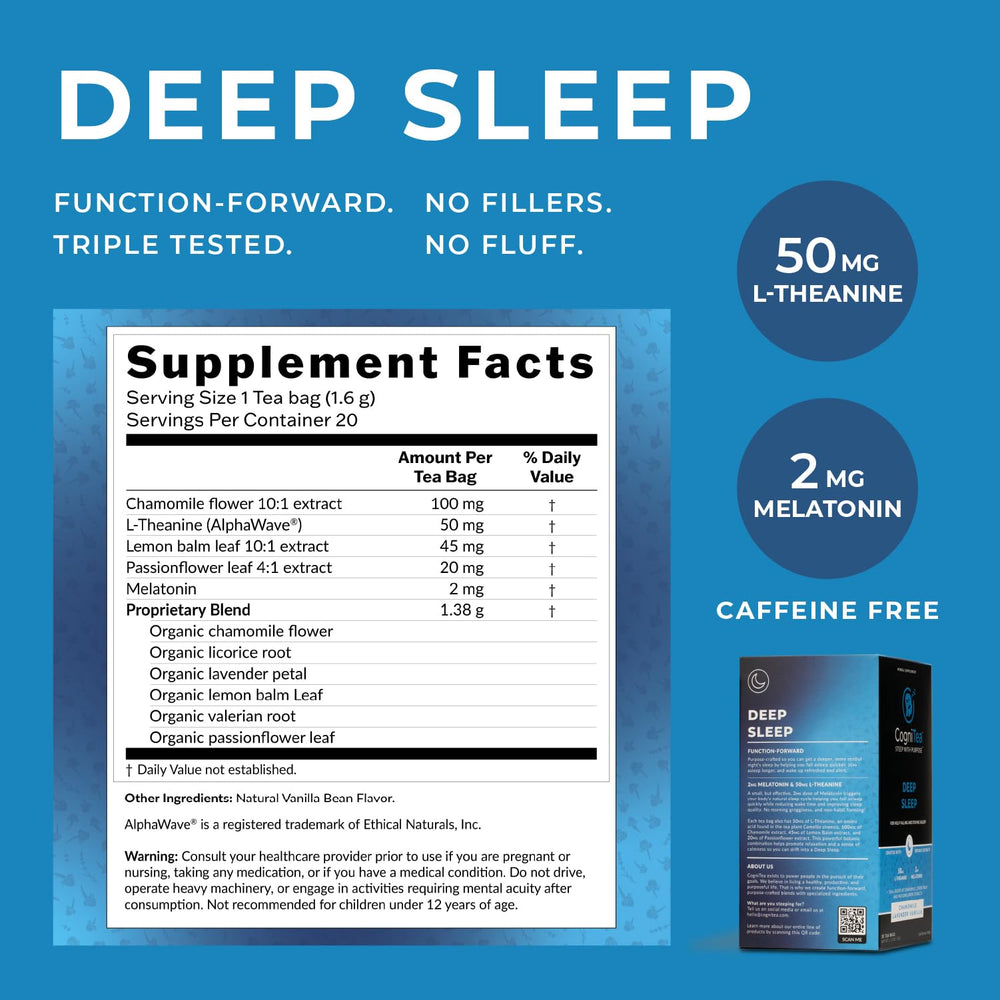 CogniTea Deep Sleep Tea herbal blend dry leaves captured before infusion highlight natural ingredients