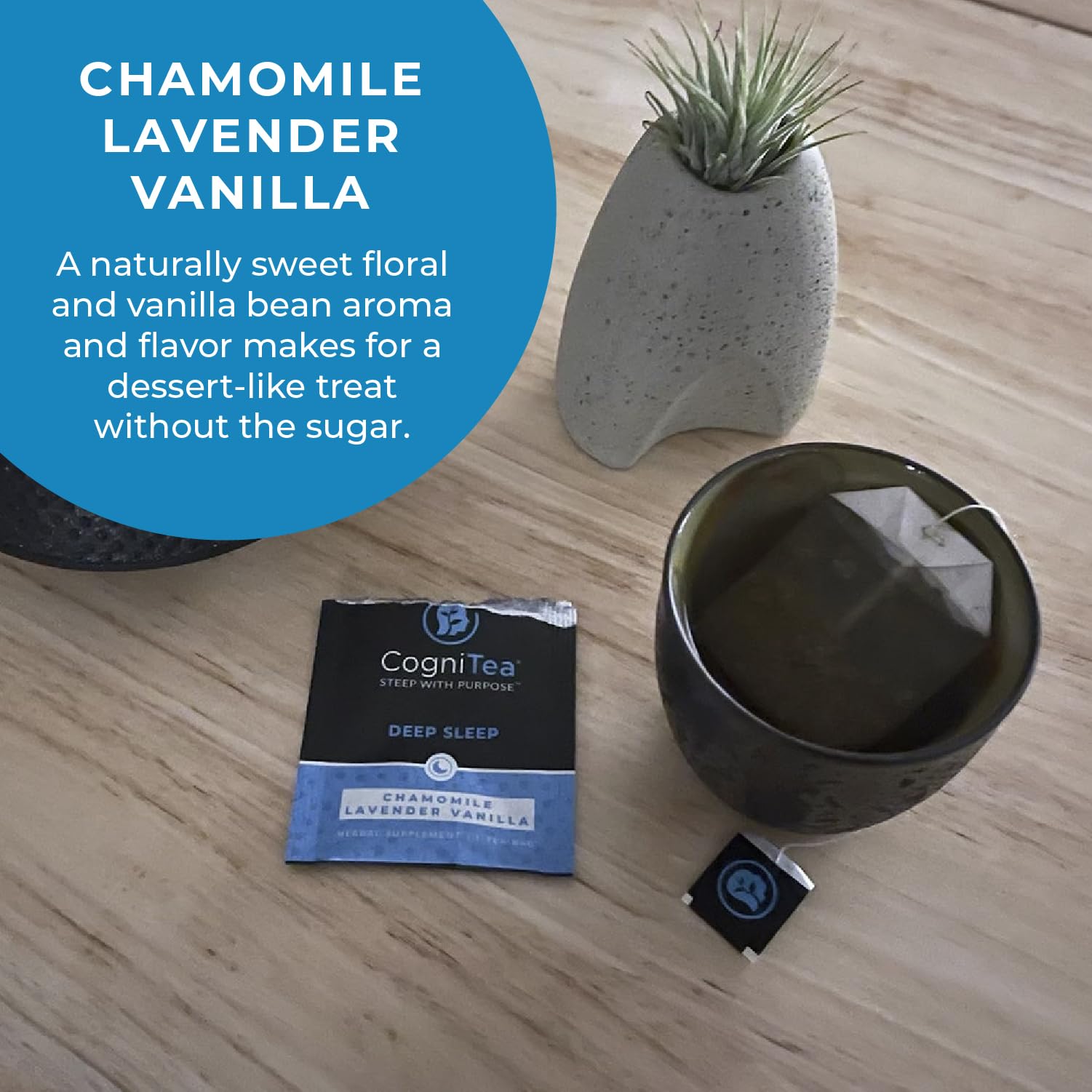 CogniTea Deep Sleep Tea kitchen shelf setup showcases everyday relaxation ritual
