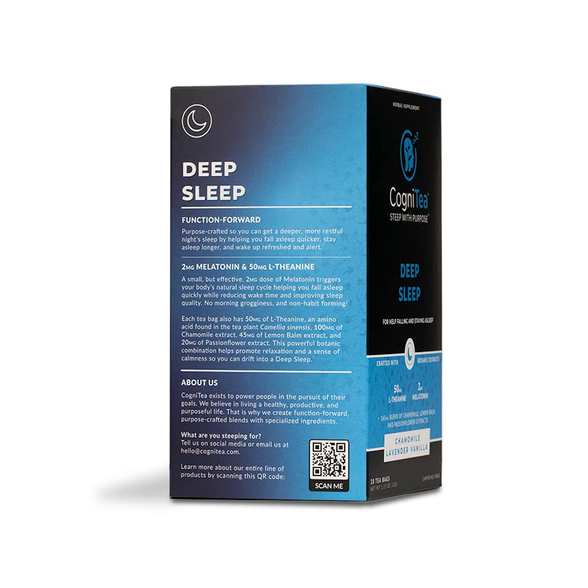CogniTea Deep Sleep Tea tea bag closeup highlights herbal blend and convenient brewing