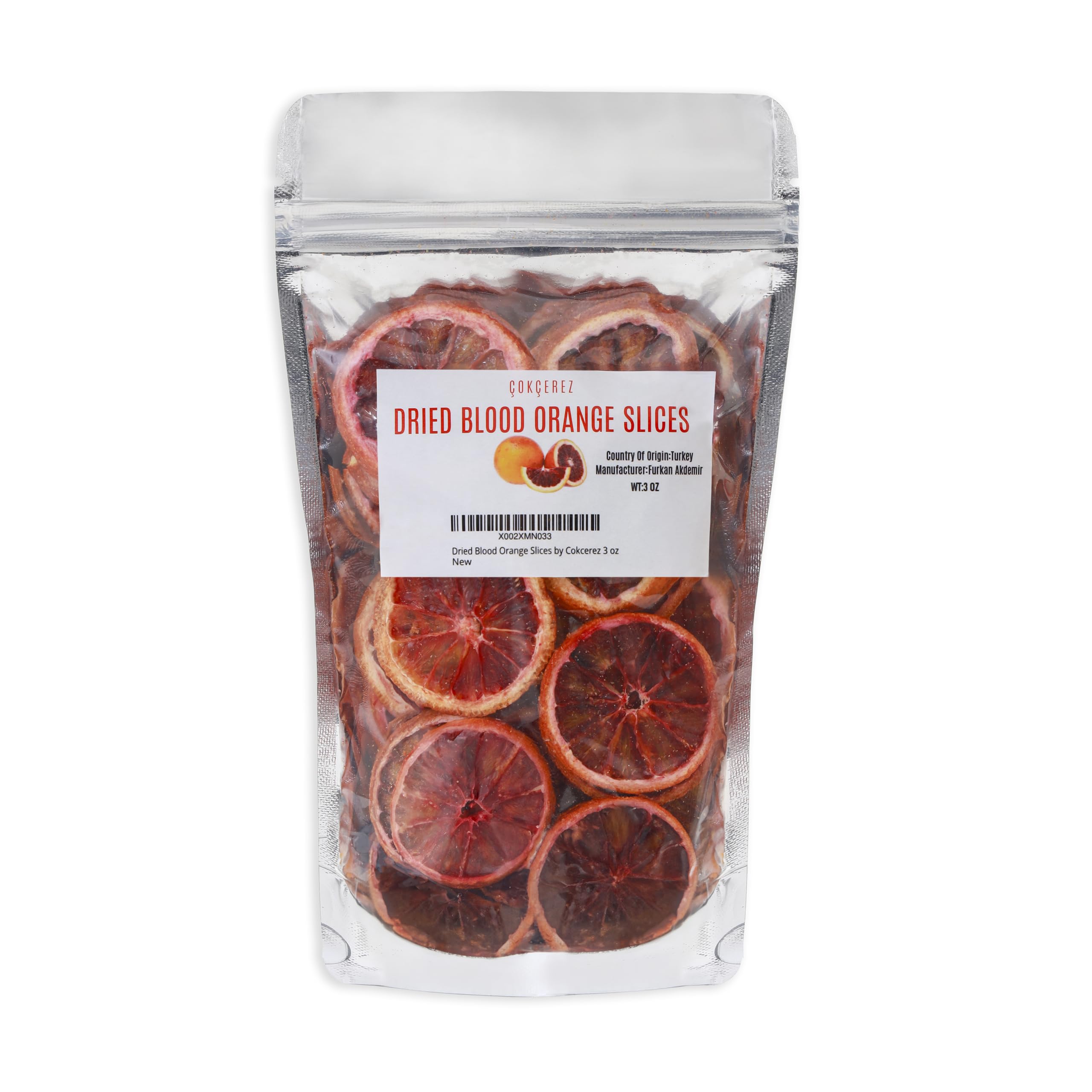 cokcerez dehydrated blood orange slices front view, vibrant color ideal for garnishes and snacks