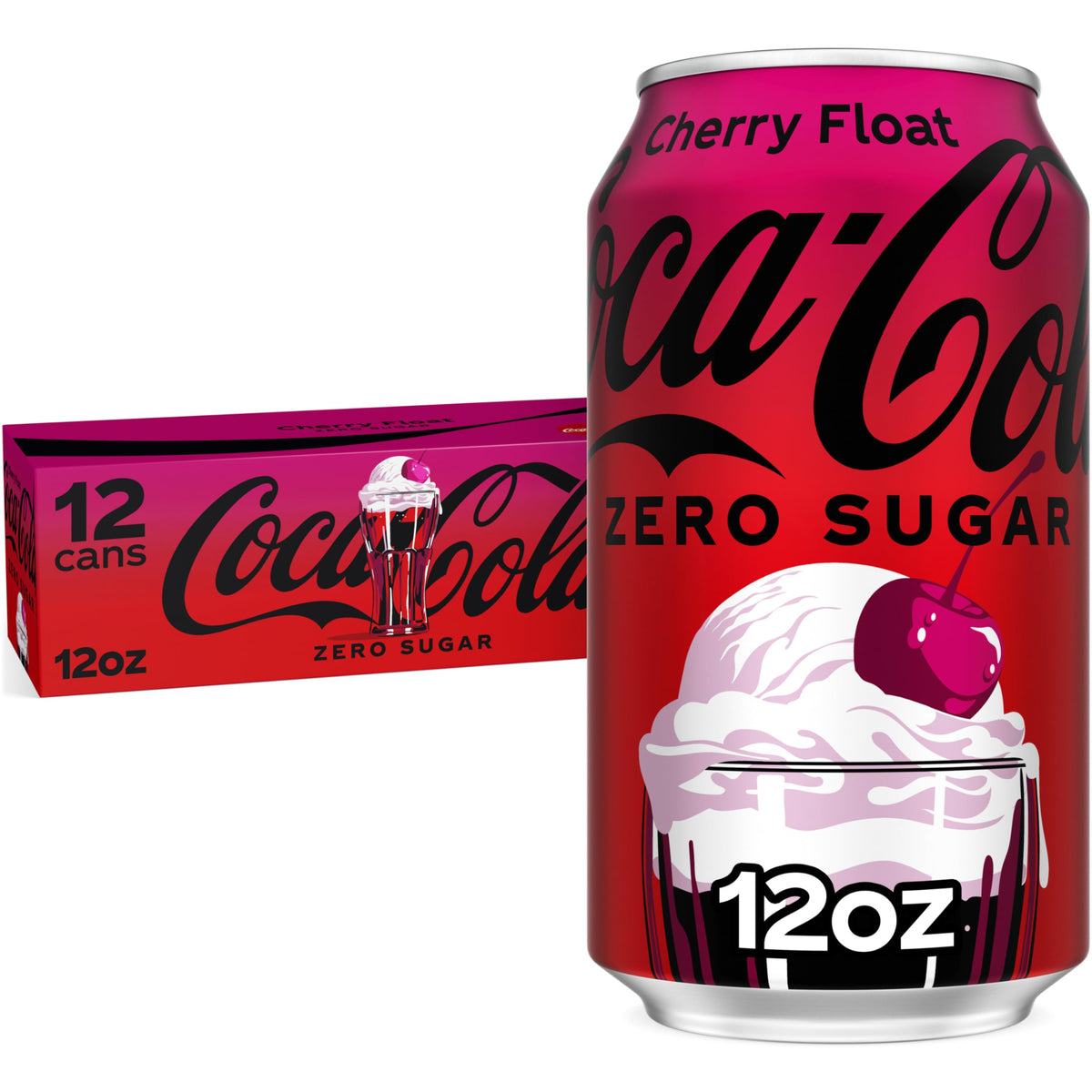 Coca-Cola Zero Sugar Cherry Float can showcasing bold cherry and vanilla flavors for a refreshing moment