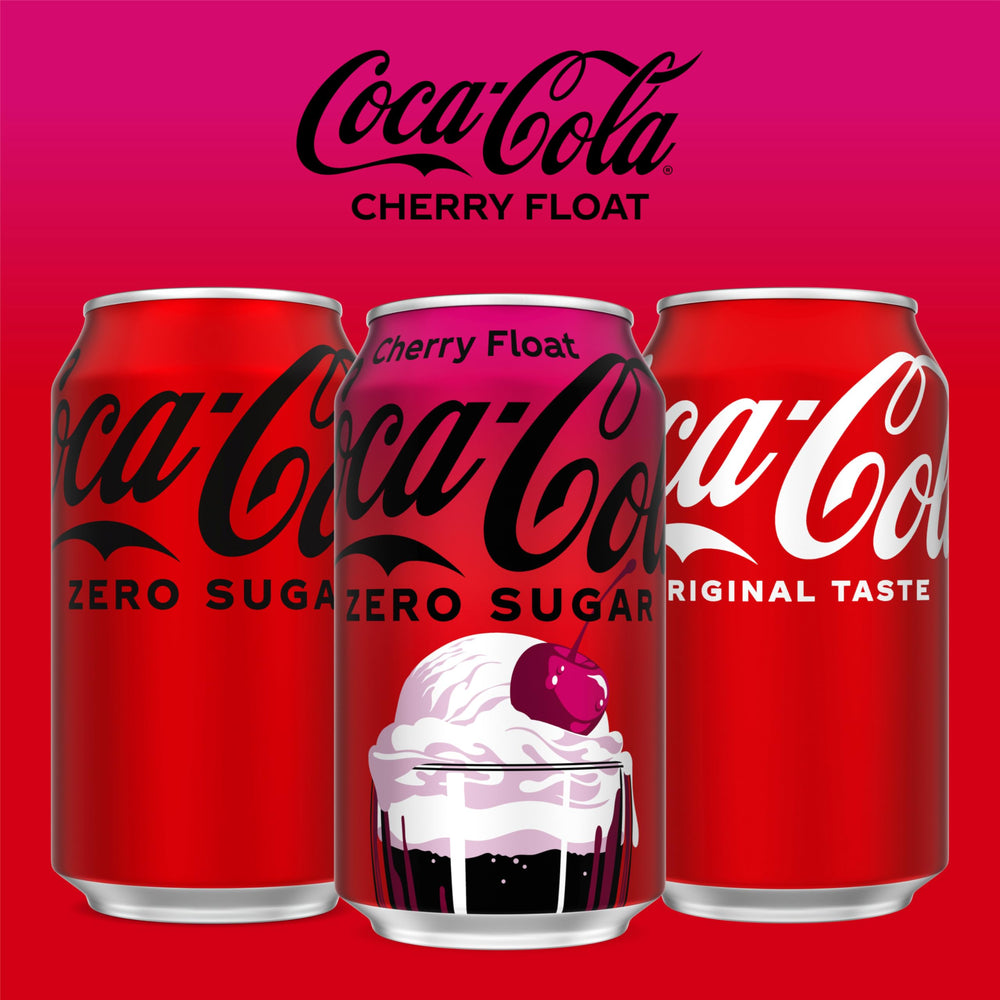 Coca-Cola Zero Sugar Cherry Float can taken from a cooler with ice