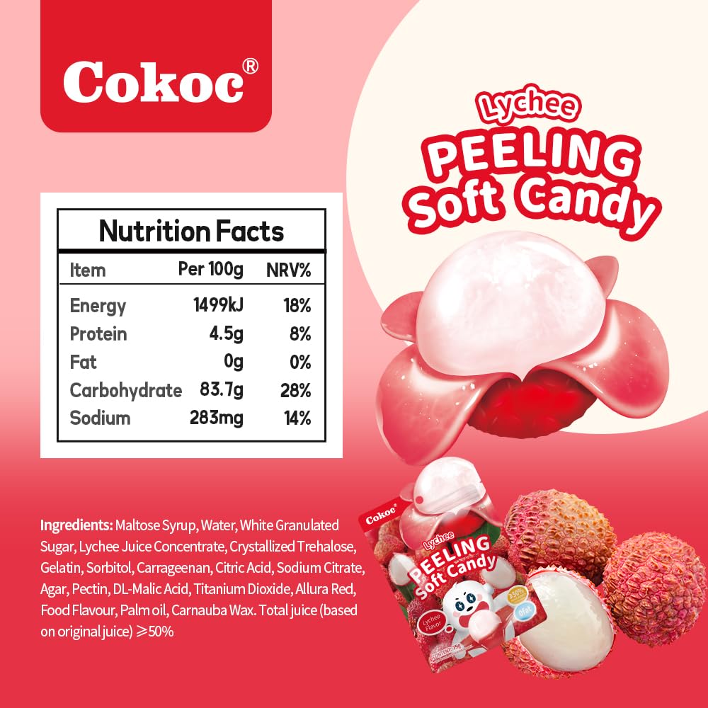 COKOC lychee gummy visual offers a refreshing bite.