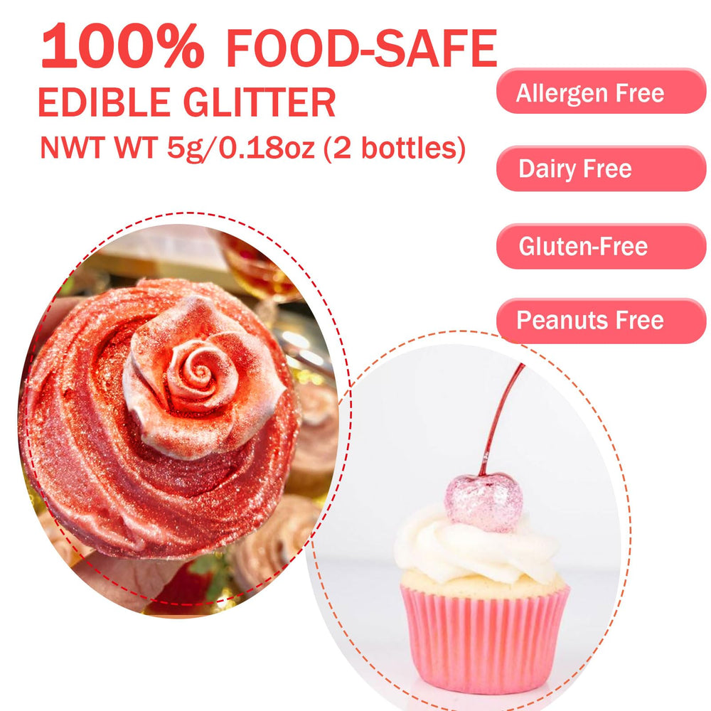 Colaele glitter dust on cake toppers and fondant adds shimmering detail.