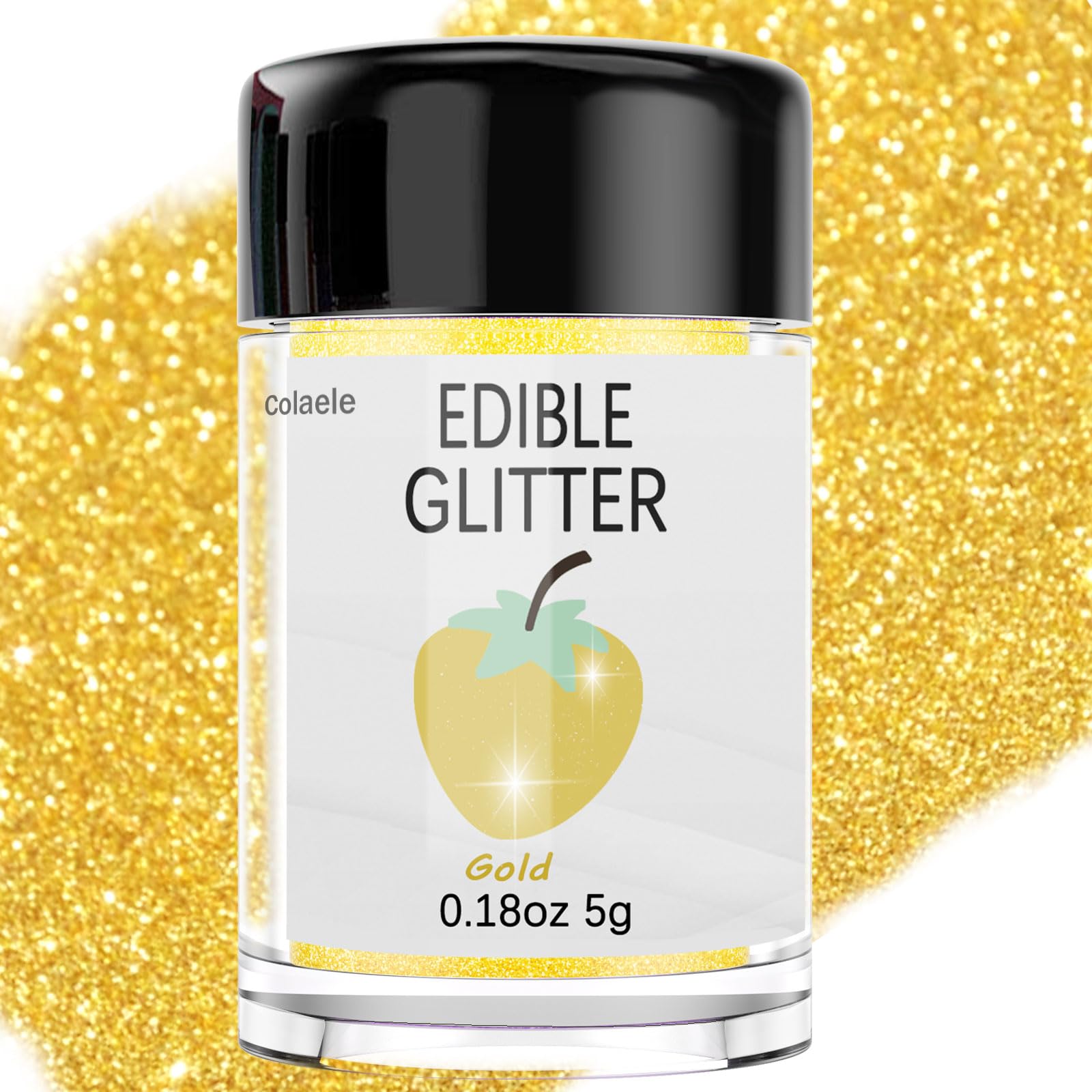 Colaele gold edible glitter dust jar adds a shimmering finish to cakes and desserts