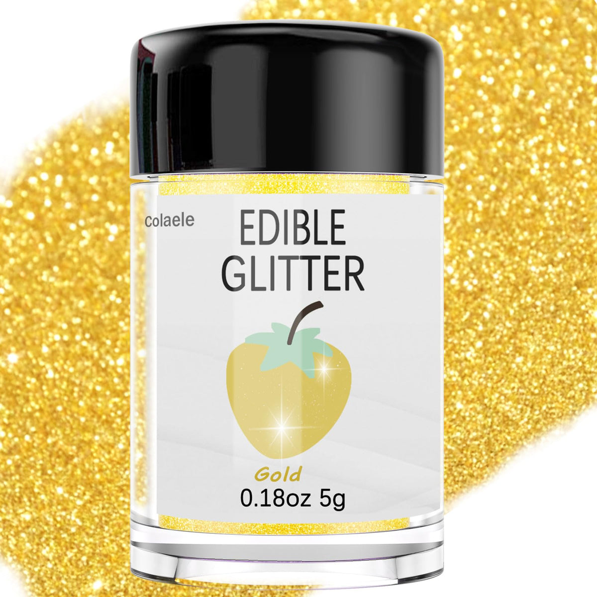 Colaele gold edible glitter dust jar adds a shimmering finish to cakes and desserts