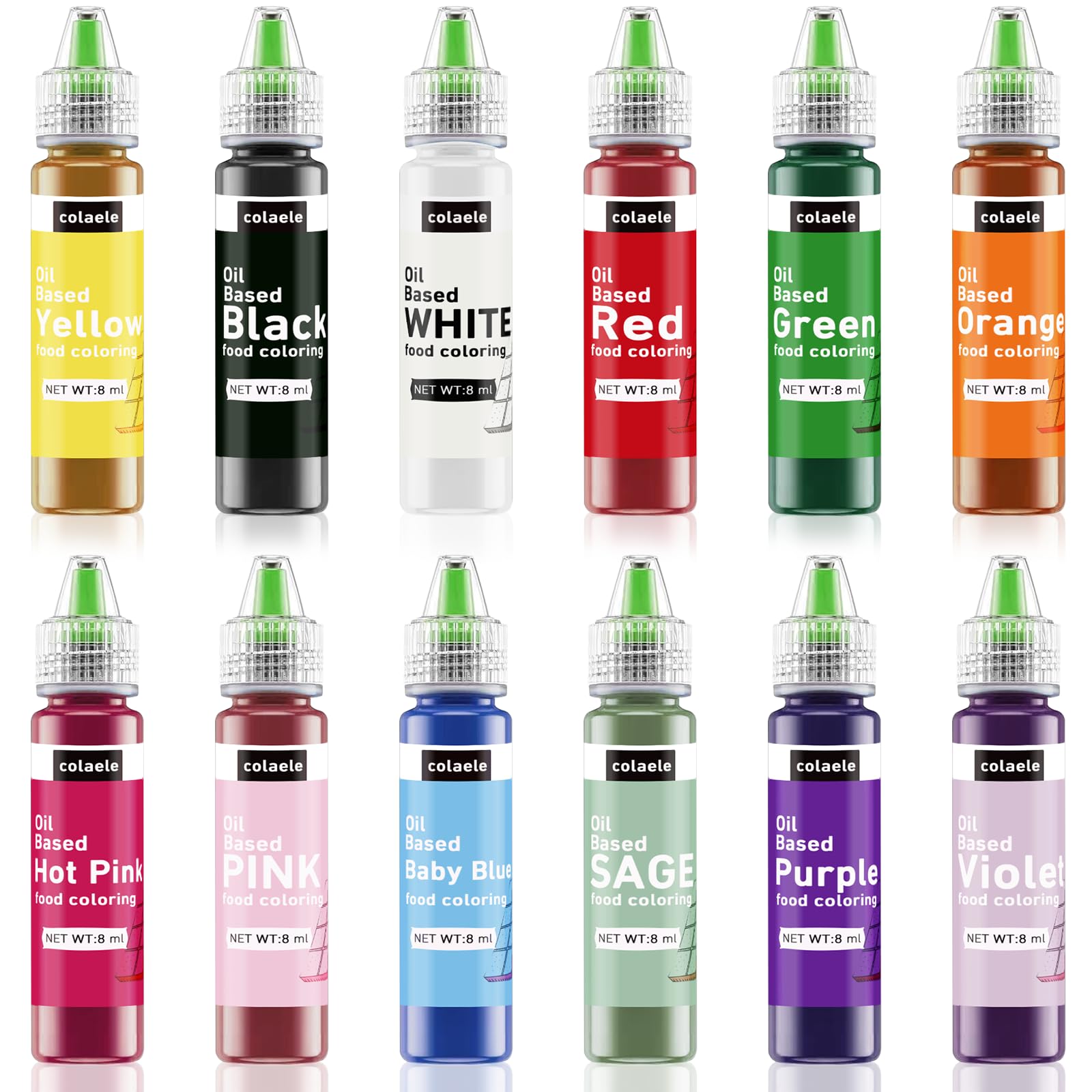 Colaele green oil-based dye bottle for fresh decor accents.