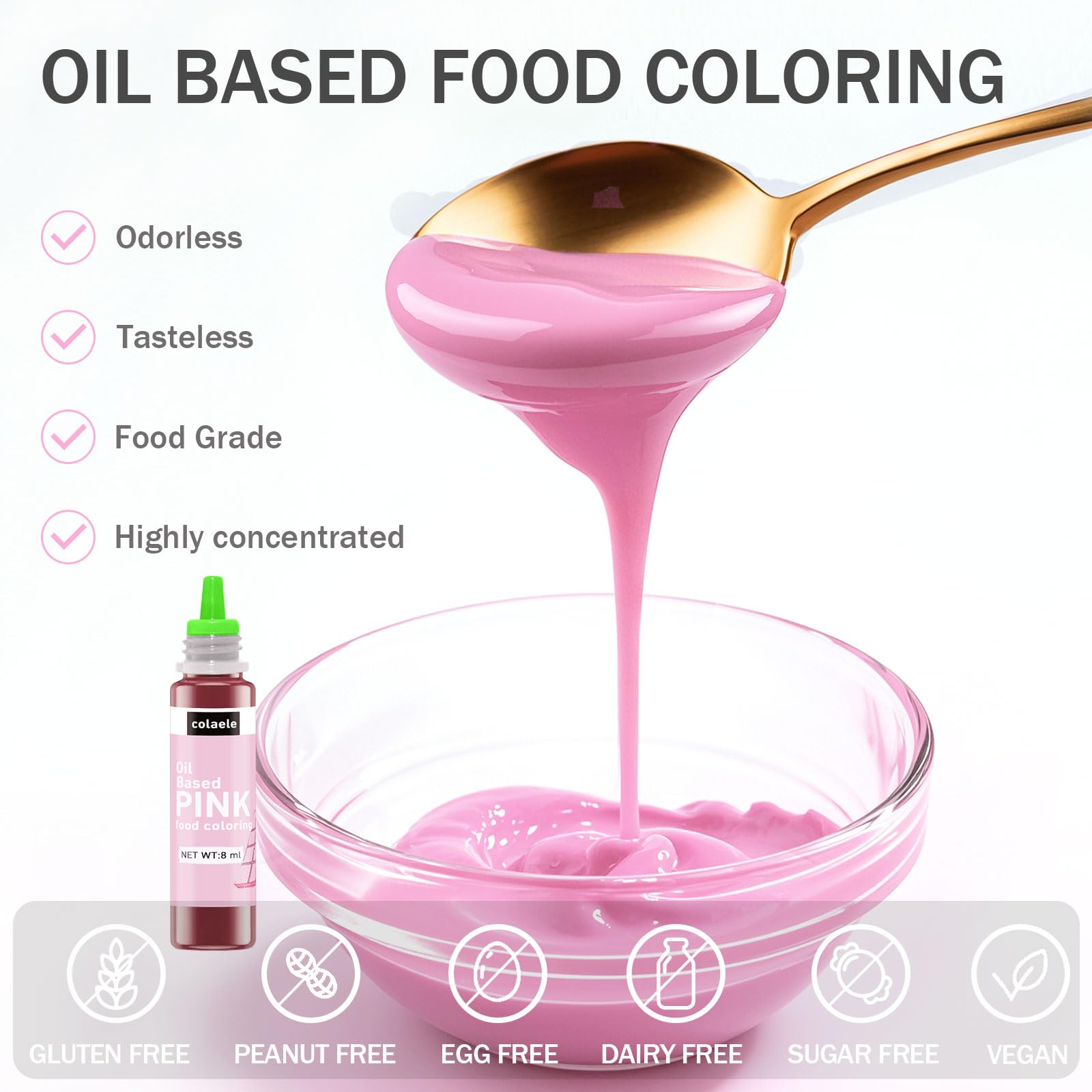 Colaele violet oil-based dye bottle for deep fondant colors.