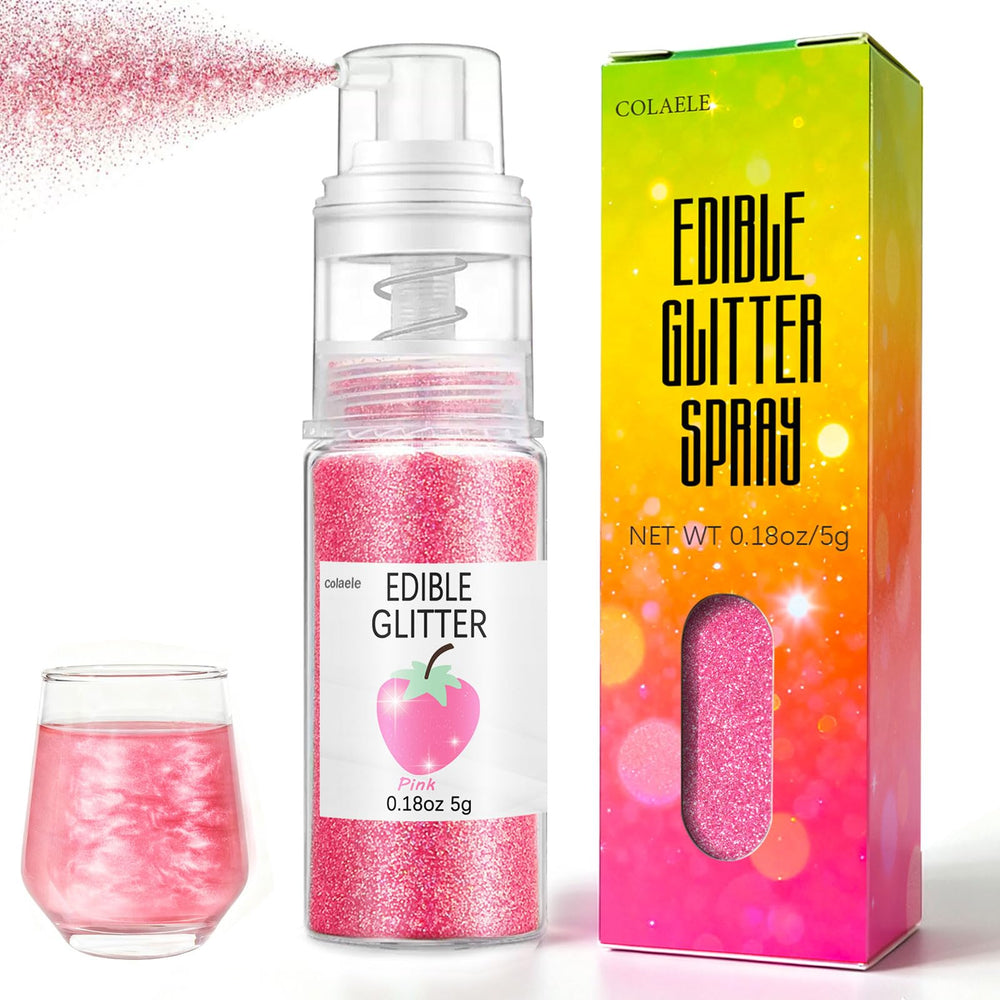 Colaele pink edible glitter spray on cake for a mirror-like pink sparkle