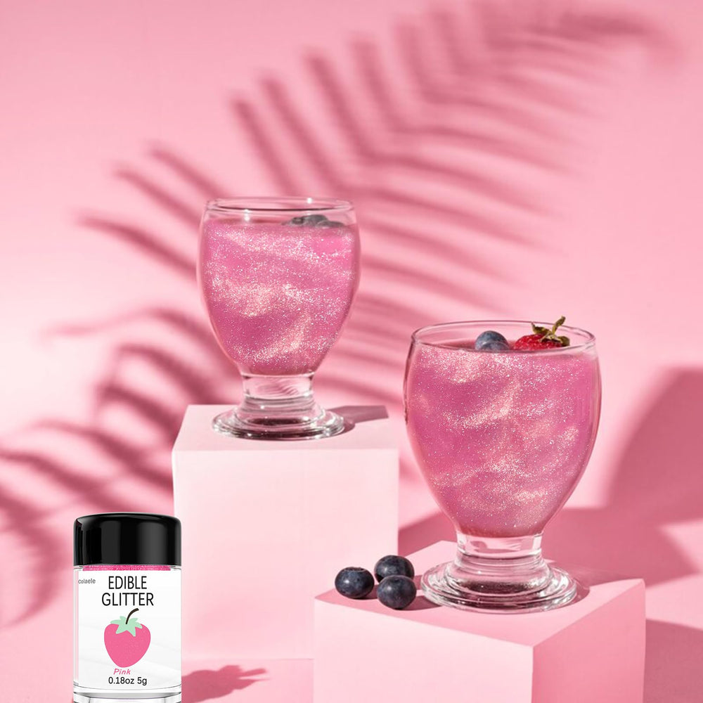 Colaele pink glitter dust on cupcakes adds luxe shine.