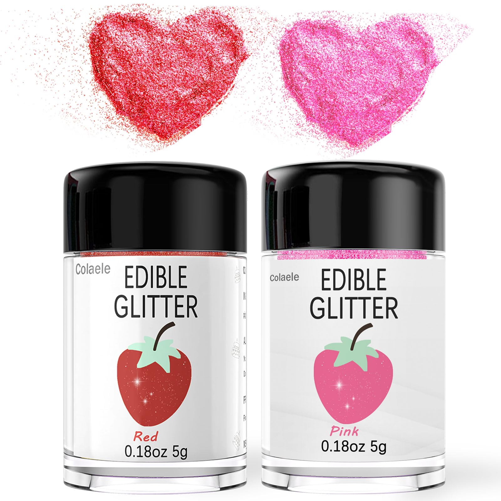 Colaele red pink edible glitter dust jar adds vibrant sparkle to cakes and desserts.