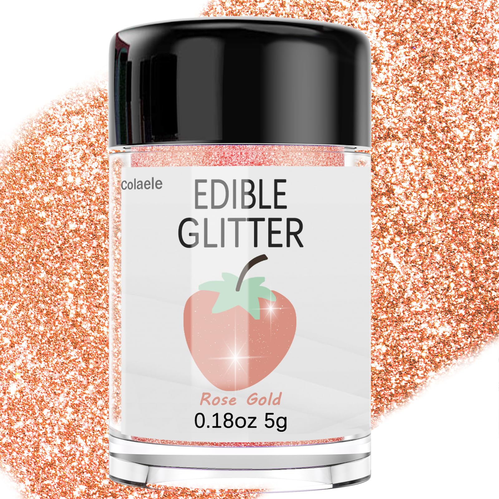 Colaele rose gold edible glitter bottle adds shimmer to desserts and drinks