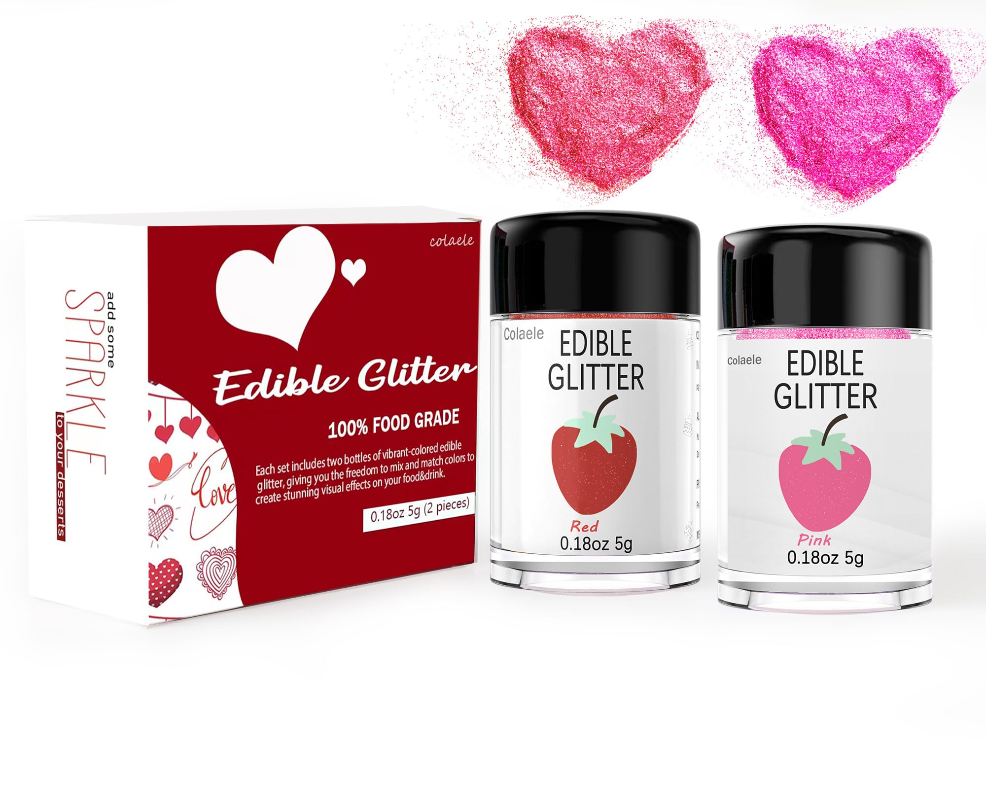 Colaele Valentine’s packaging highlights gift-ready glitter dust.