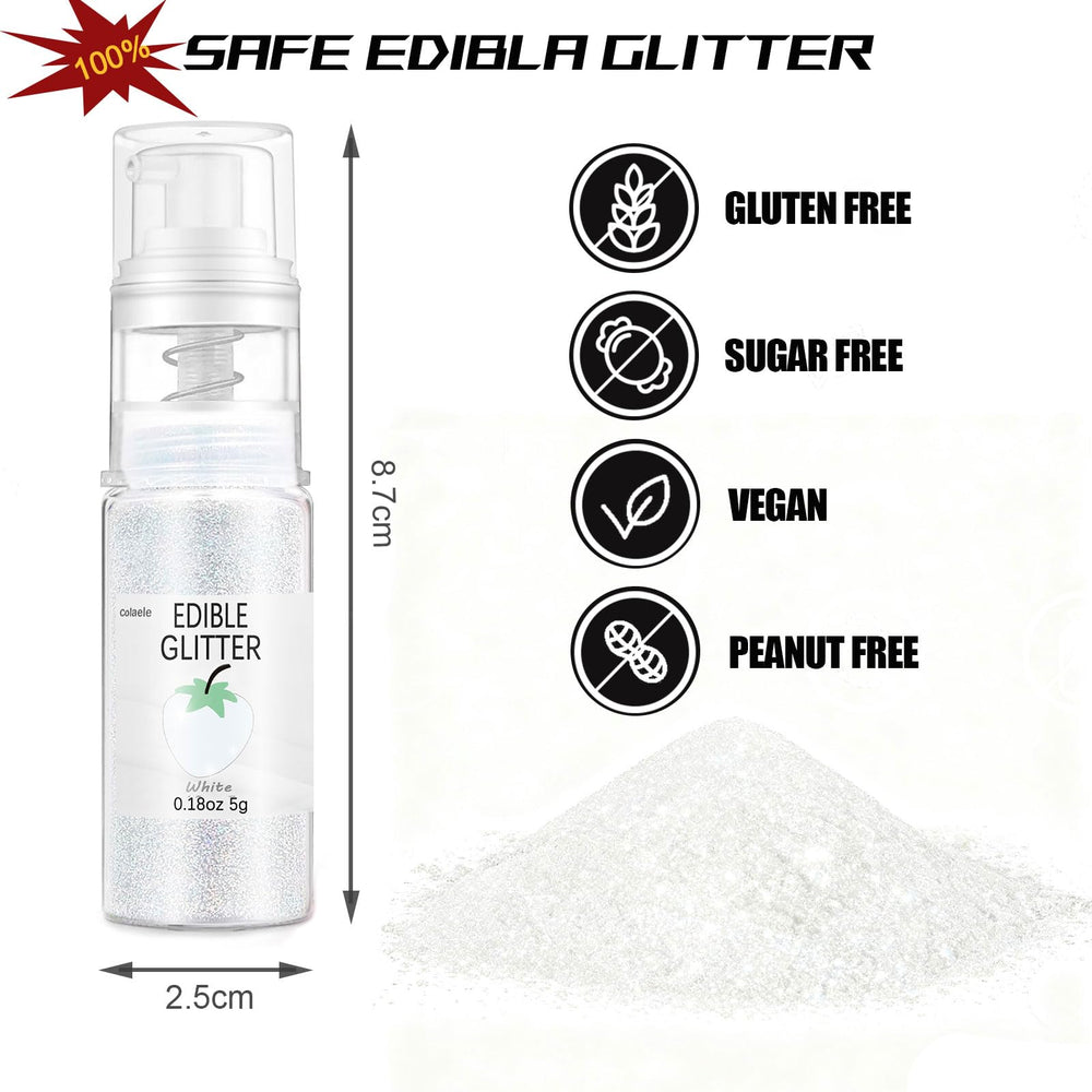 Colaele White Edible Glitter Spray used on drinks for festive shimmer.