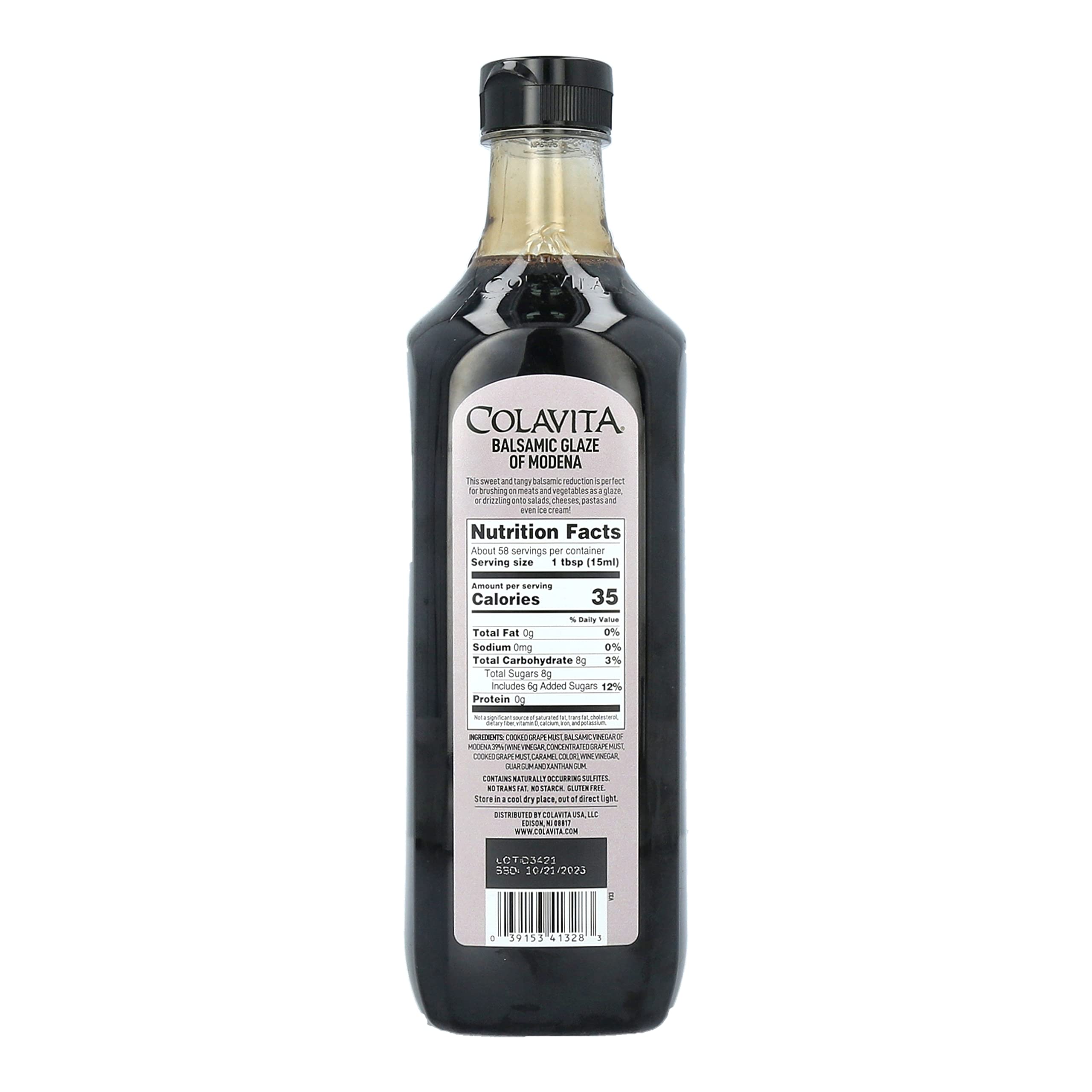 Colavita Balsamic Glaze bottle pour, silky drizzle for marinating and finishing.