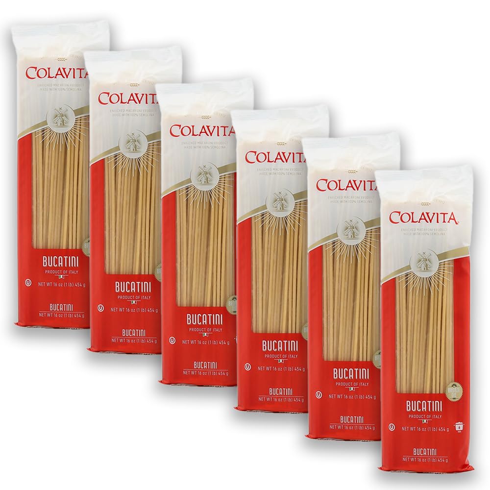 Colavita Bucatini pasta hollow-center highlights al dente texture and sauce capture.