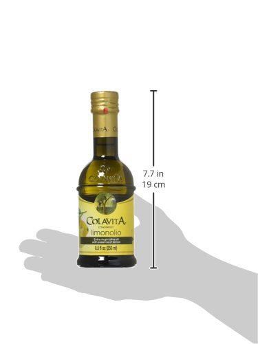 Colavita Limonolio lemon essence splash evokes fresh citrus aroma perfect for salads.