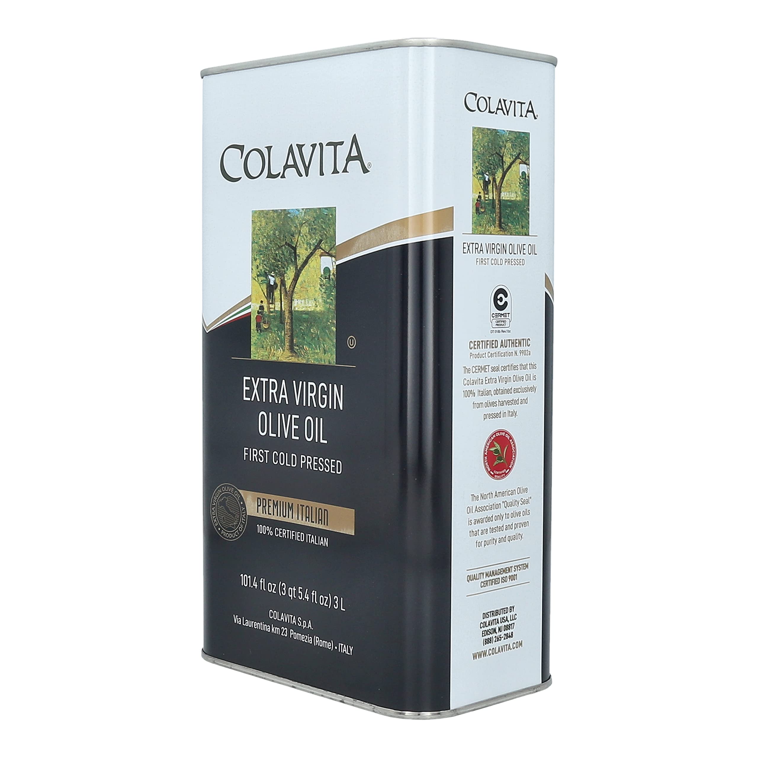 Colavita EVOO label close-up highlighting 100% Italian olives and cold-pressed quality