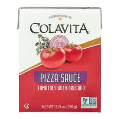 Colavita Recart pizza sauce bottle pour for classic Italian flavor on homemade pizza.