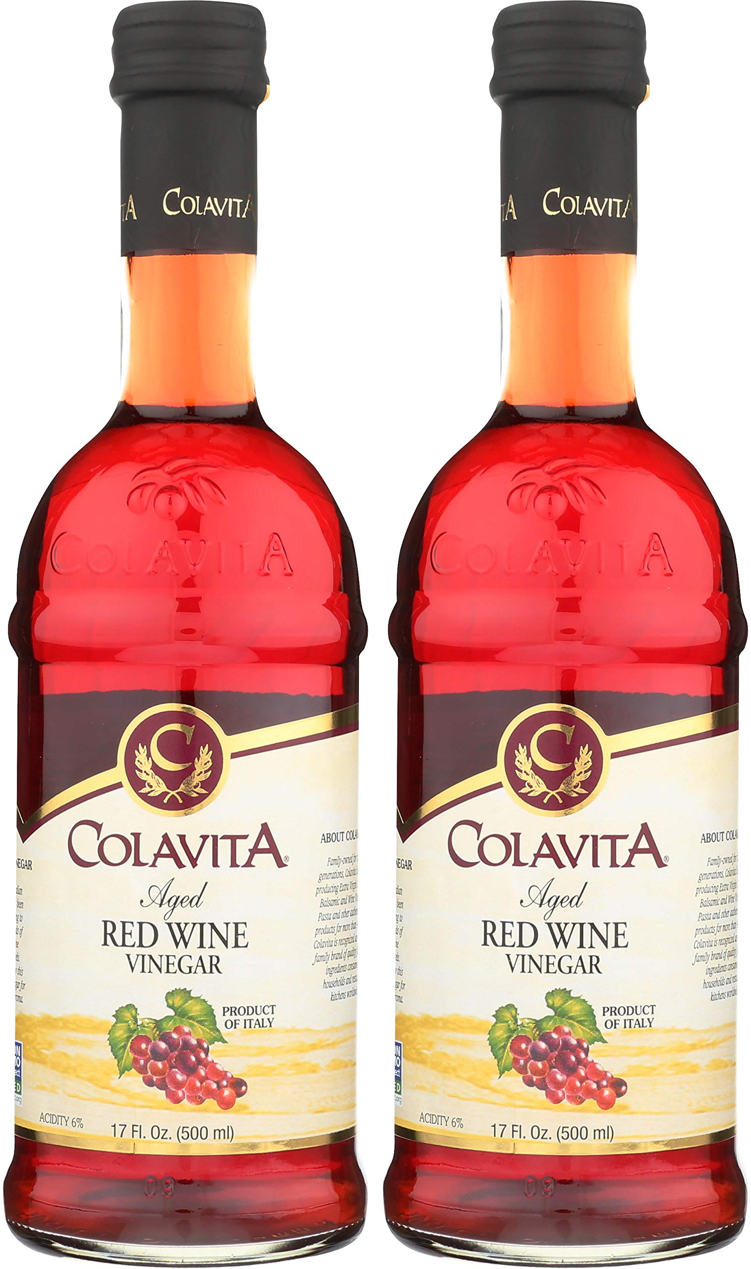 Colavita red wine vinegar pack front view, two glass bottles ready for everyday cooking.