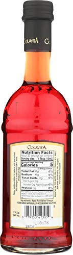 Colavita red wine vinegar pack side view, convenient two-bottle set for kitchen use.