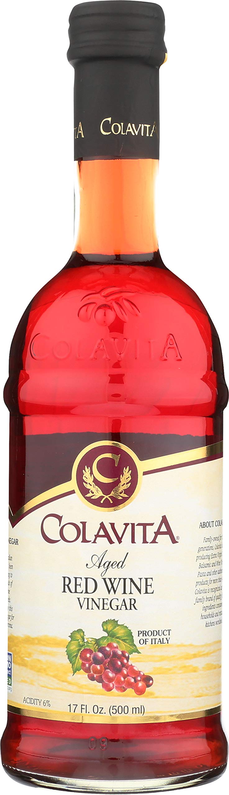 Colavita red wine vinegar salad bowl close-up highlighting label.