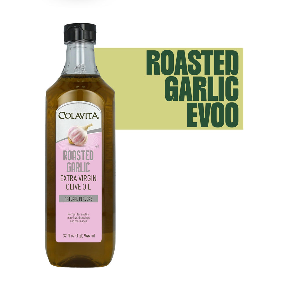 Colavita Roasted Garlic EVOO bottle ready for marinades and dressings.