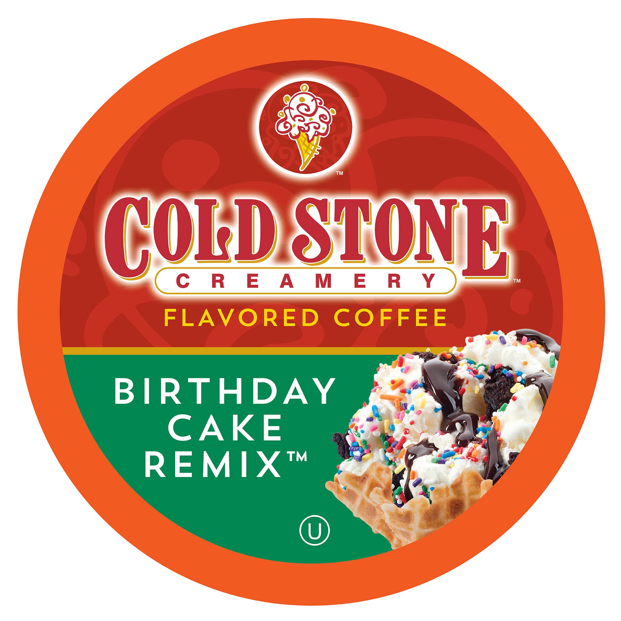 Cold Stone Beverages Birthday Cake Remix coffee pod in packaging showcases a dessert-inspired morning treat