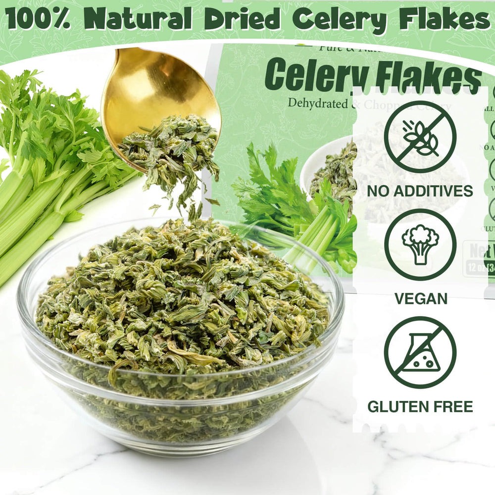 Colehechr Celery Flakes dried crumbs add savor to meals without chopping.