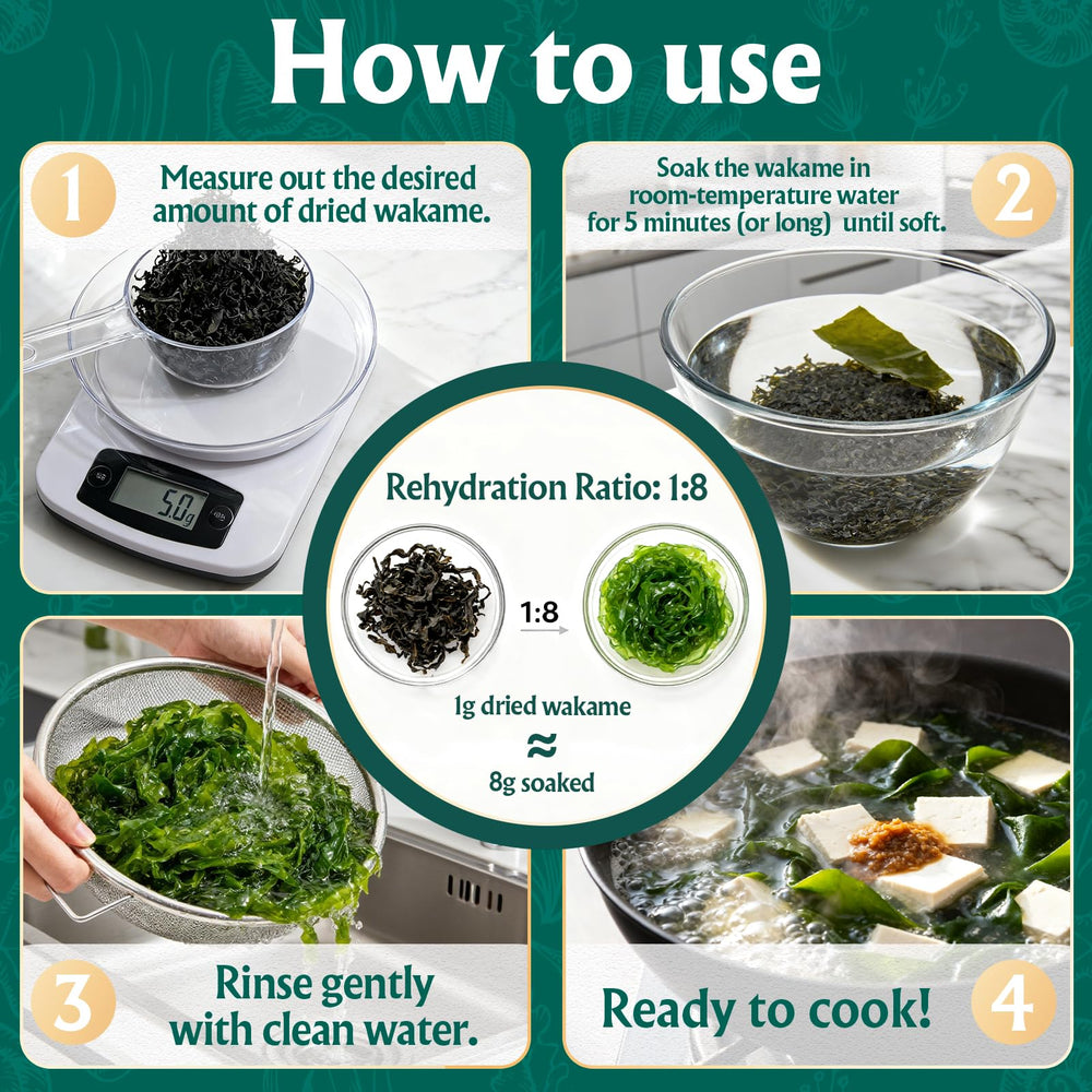 Colehechr wakame suitable for miso soup, ramen, and salads.