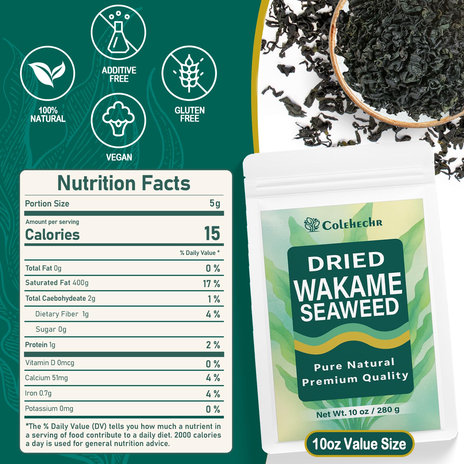 Colehechr wakame quick soak in five minutes for fast miso soup prep.