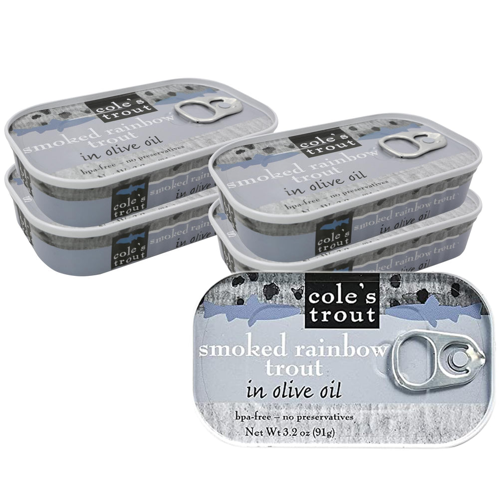 Cole's smoked trout fillet in olive oil can, premium quality and flavor.
