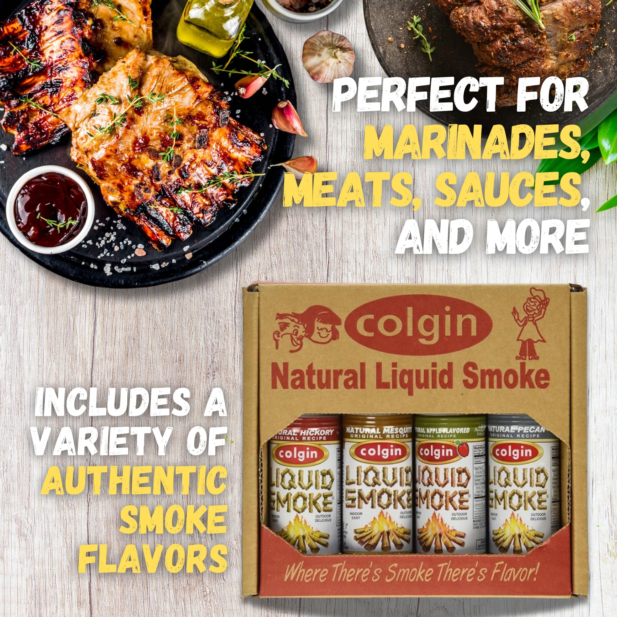 Colgin Applewood liquid smoke bottle pour adds fruity smoky notes.