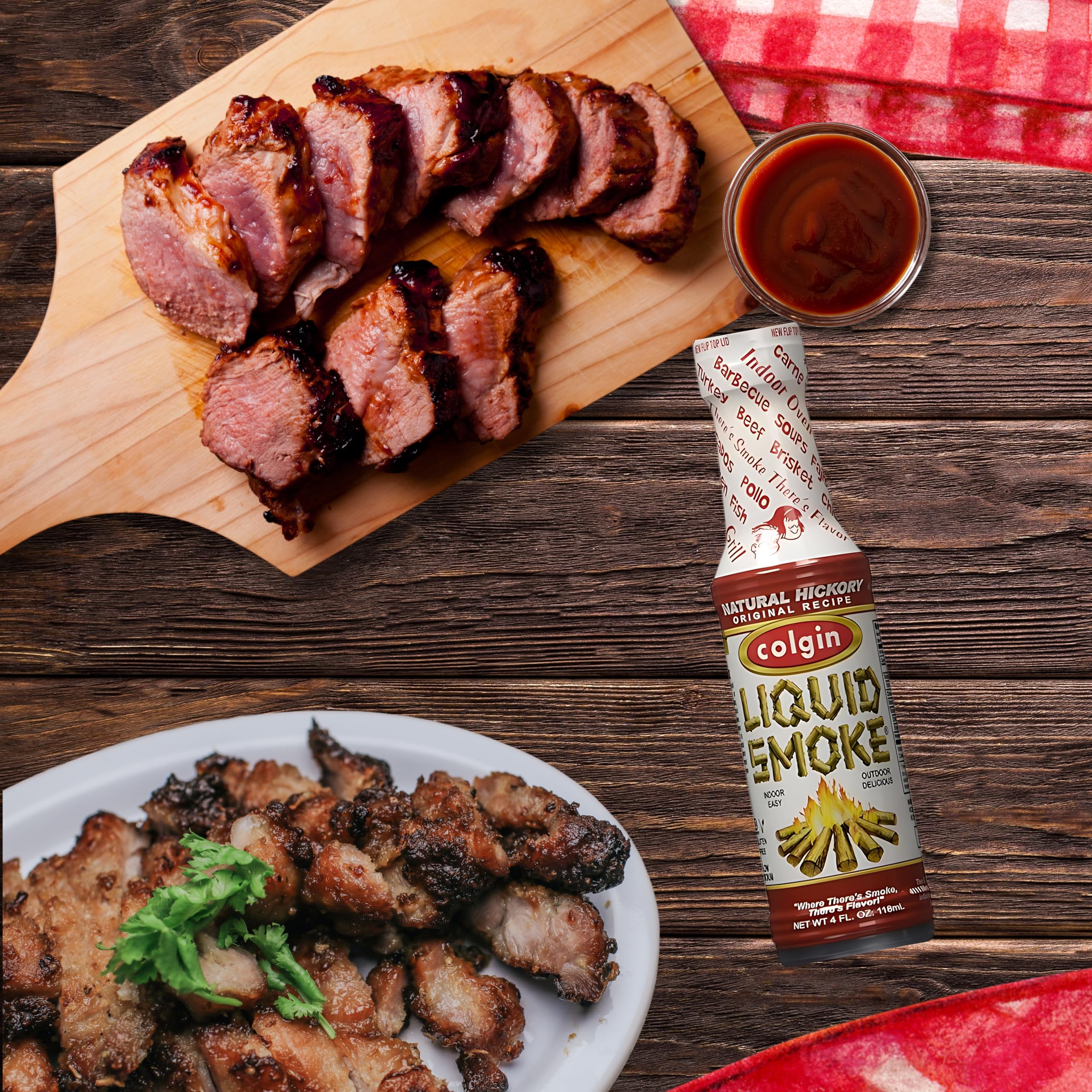 Colgin liquid smoke drops on steak deliver savory depth and aroma.