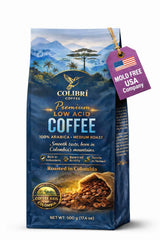 COLIBRI COFFEE low acid ground coffee bag for gentle daily brewing