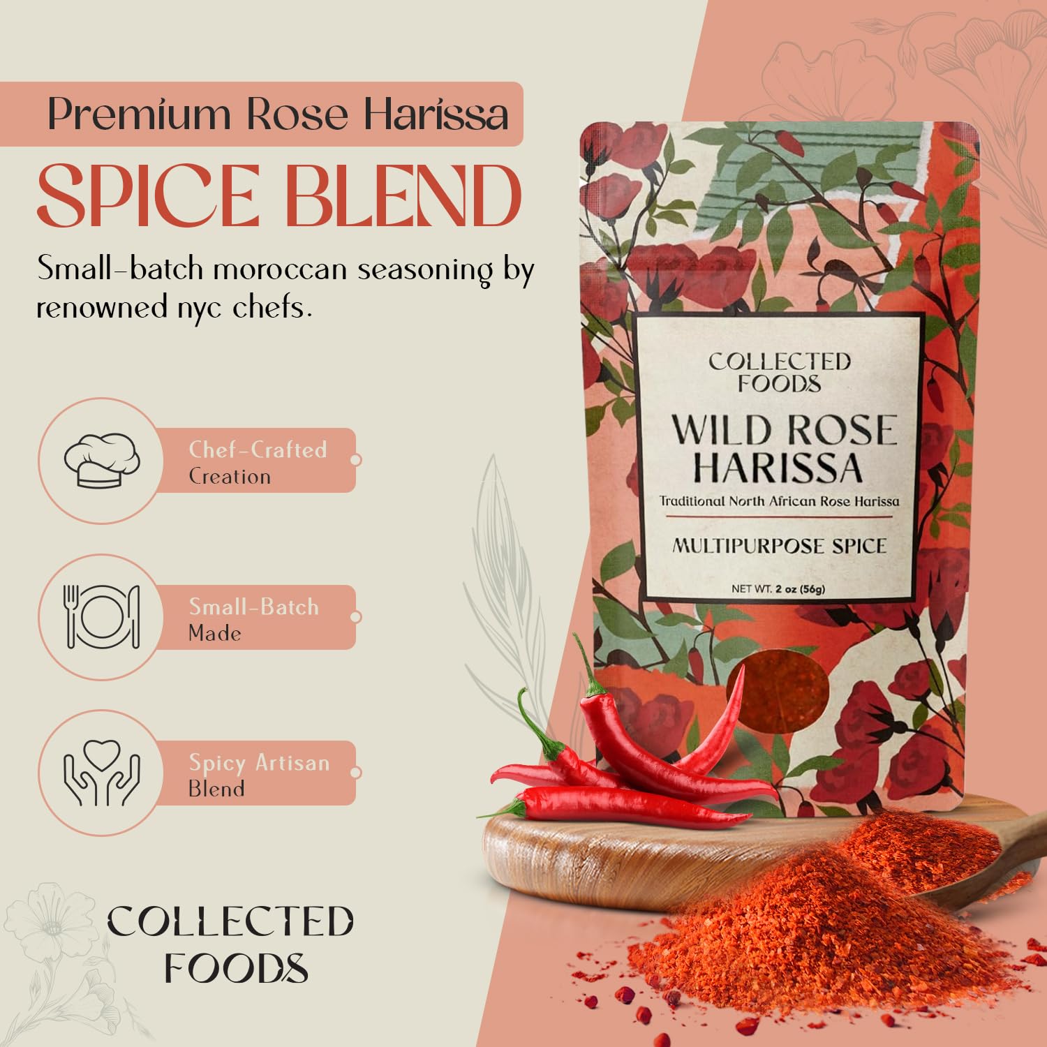 Collected Foods Rose Harissa Aleppo peppers flakes ready to season flavorful meals