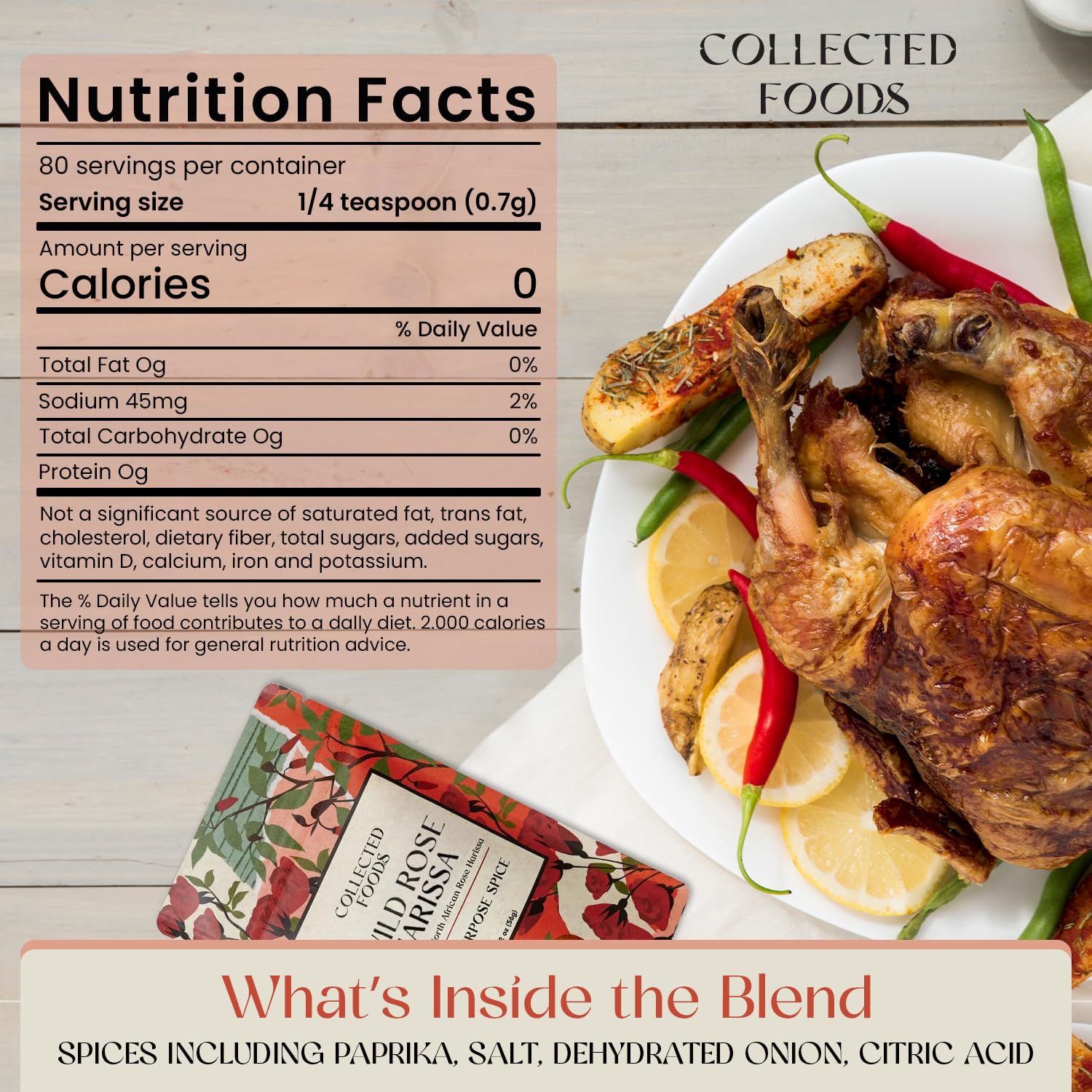 Collected Foods Rose Harissa packaging showing small-batch quality for home cooking