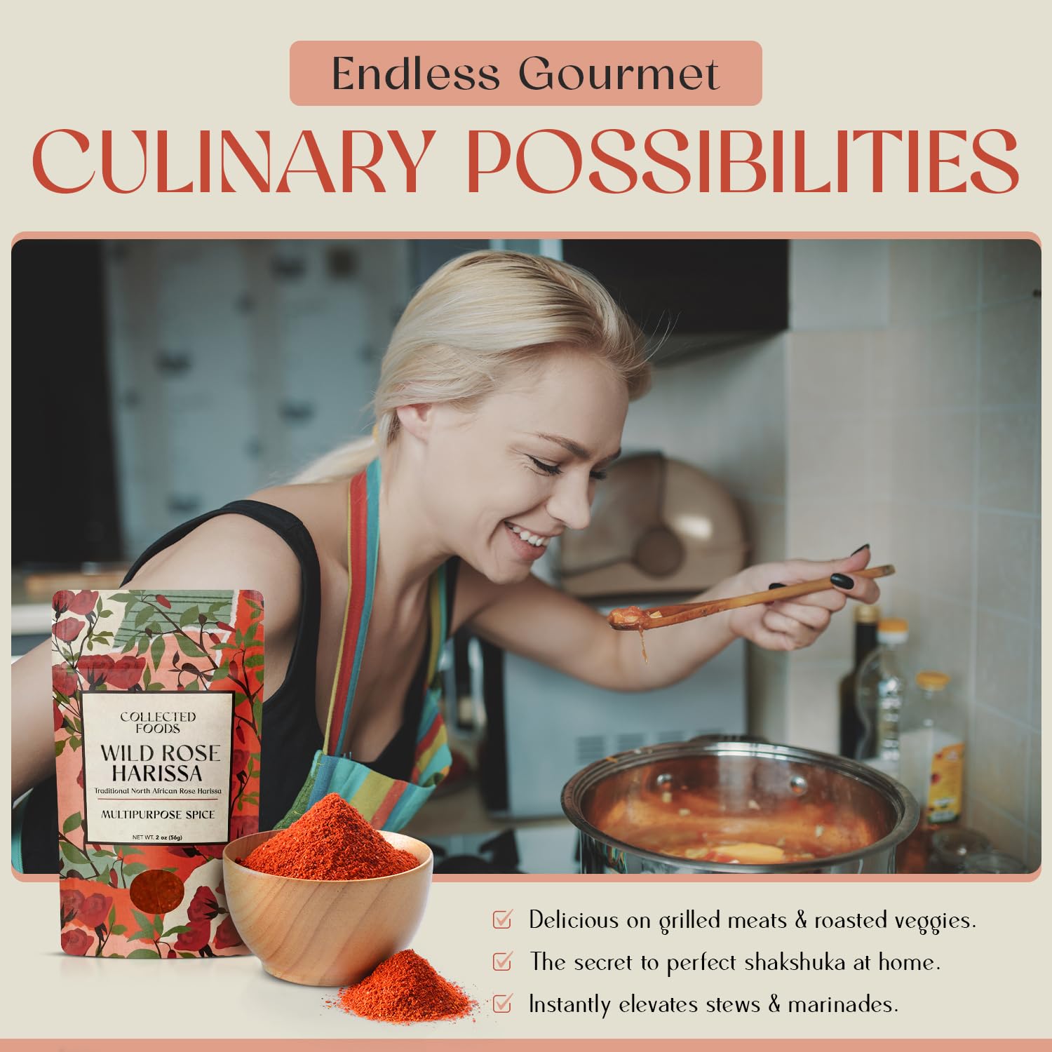 Collected Foods Rose Petals flakes in blend adding floral depth to recipes