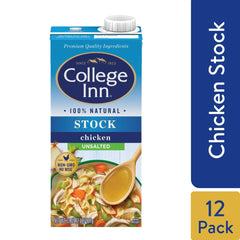 College Inn unsalted stock carton stored for quick weeknight meals.