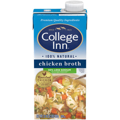 College Inn 40% less sodium chicken broth carton pour: ideal base for weeknight meals.