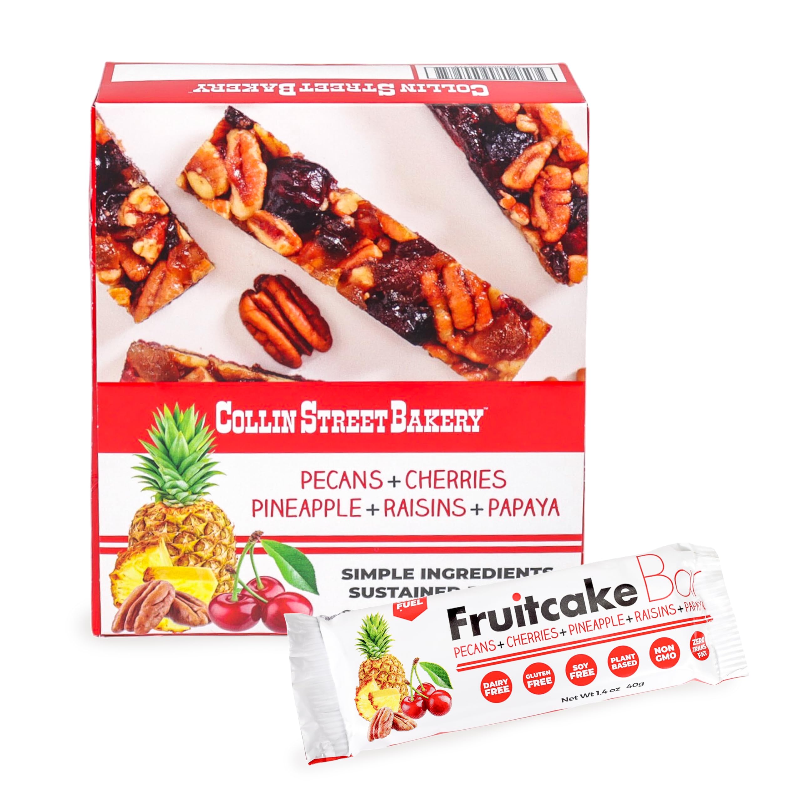 Collin Street Bakery fruitcake bar unwrap shows chewy texture for a quick snack