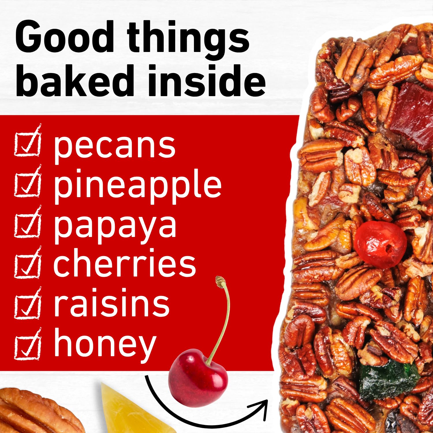 Collin Street Bakery fruitcake with honey glaze demonstrates rich, buttery texture.