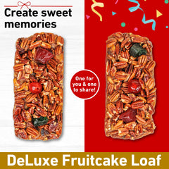 Collin Street Bakery fruitcake with pecans, pineapple, and cherries highlights premium ingredients.